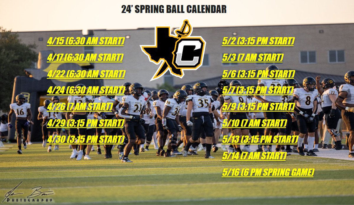 Spring Football Schedule for @CrandallPirate Come out and see us. 
#HudsonWest2025
