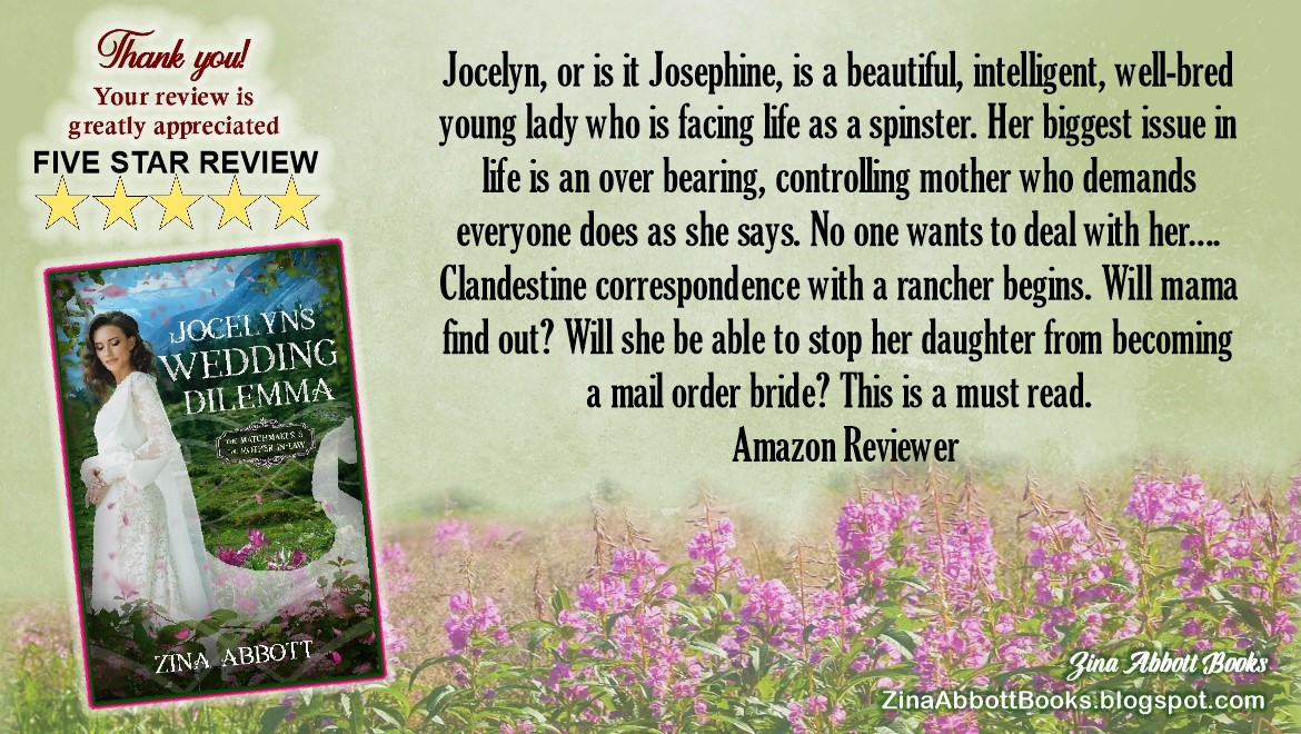 Always grateful for those 5-Star reviews!
JOCELYN’S WEDDING DILEMMA, The Matchmaker and the Mother-in-Law, Book 2
#Historical
#HistFic
#HistoricalFiction
#sweetromance
#Romance
#westernromance
#western
#CleanRead
amazon.com/dp/B0CR9RSX53