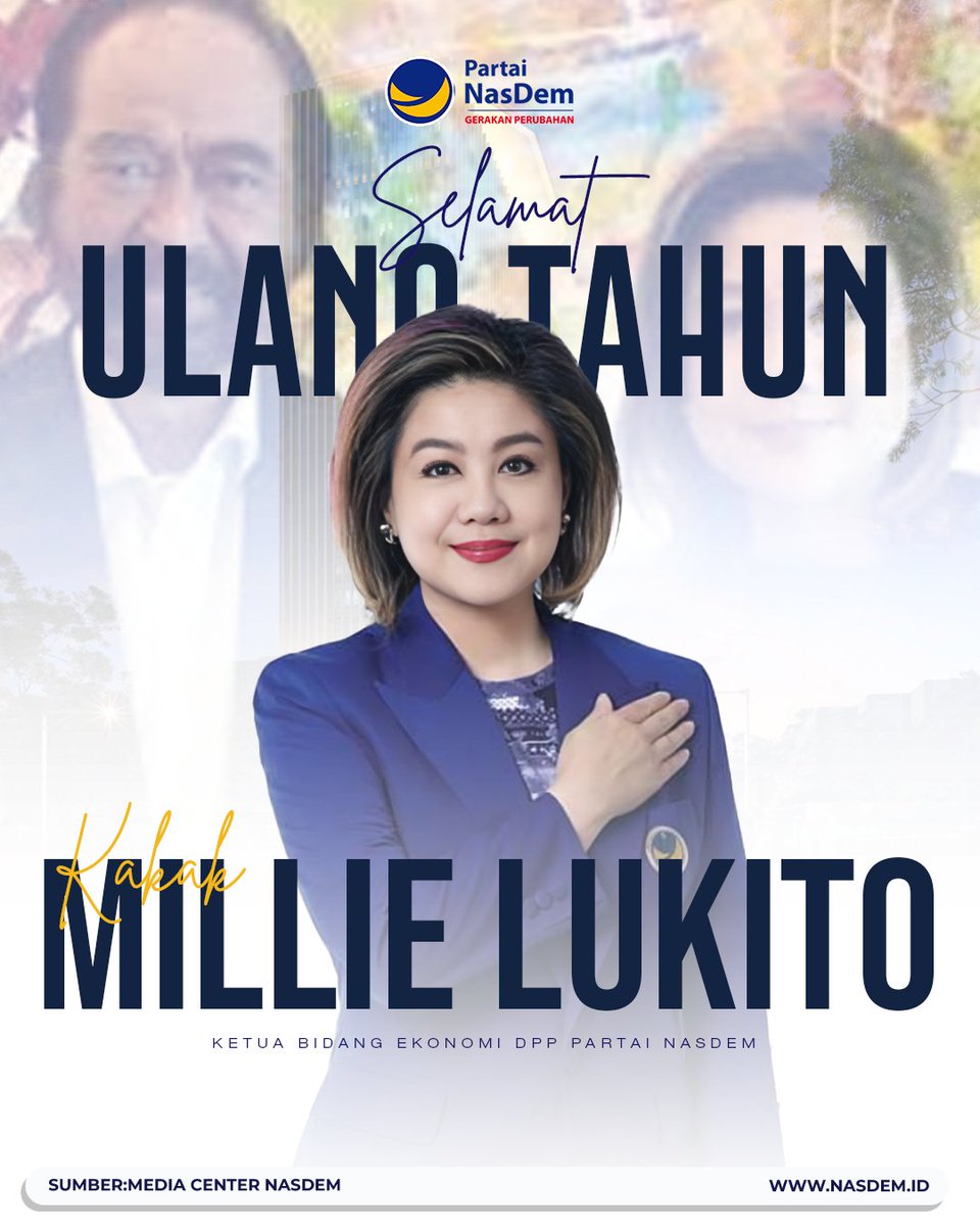 Selamat Ulang Tahun Kakak millie Lukito Ketua Bidang Ekonomi DPP Partai NasDem Semoga diberikan kesehatan selalu, panjang umur, dan murah rezeki. Amin 🙏 Tetap semangat bergerak untuk mewujudkan keadilan sosial bagi seluruh rakyat Indonesia 🇮🇩 #Sukacita #UlangTahun