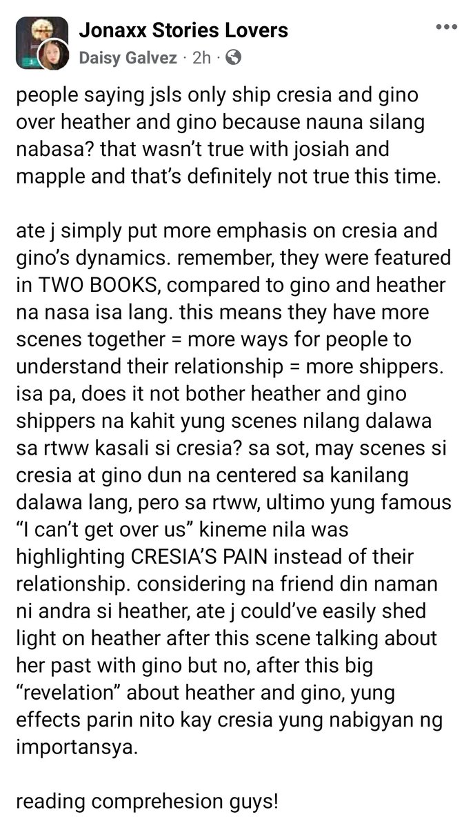 solarezsystem's tweet photo. i mean, no hate sa mga ginoxheather shippers sa fandom. i respect kung sino gusto nyo hehe pero hindi magbabago yung opinion ko on this. deep-rooted yung love ko for gino and cresia. masyadong na-build up ni ate j yung chemistry and connection nung dalawa, simula sa sot palang ✨ https://t.co/q5tyLLvcno