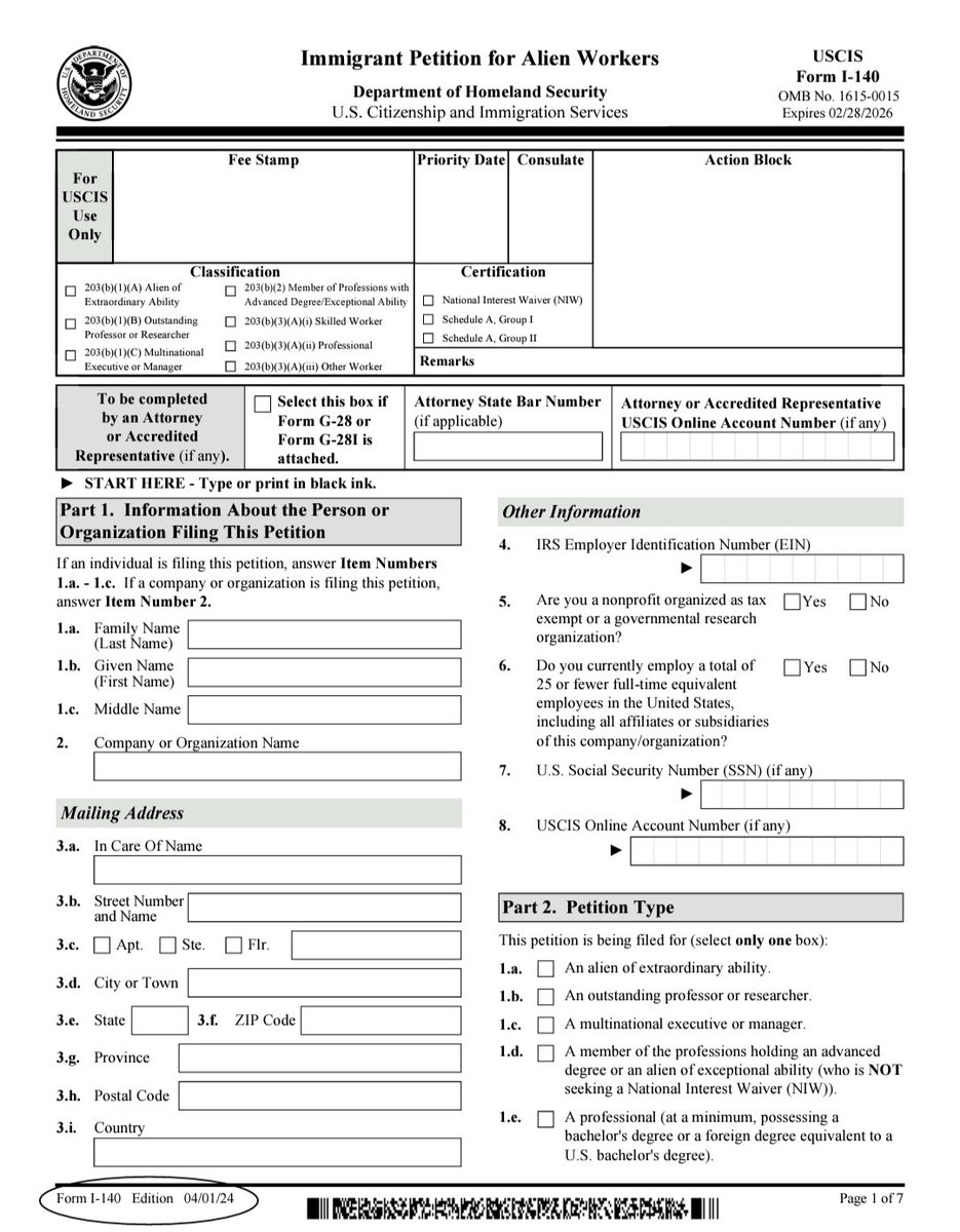 04/01/2024 Edition Form I-140: USCIS will only accept new form version uscis.gov/i-140 #workvisausa #immigration #H1B #HCAP #H4EAD #I140 #L2EAD #GlobalTravel #dontgiveup #greencard #changeofstatus #globalmobility #USImmigration #LetUsHandleIt g.page/letushandle