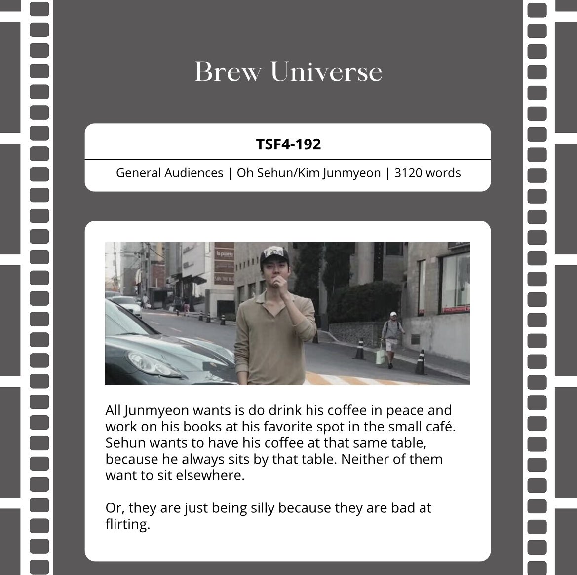 topsehunfest's tweet photo. ♡ Brew Universe
♡ TSF4-192
♡ Sehun/Junmyeon
♡ General Audiences
♡ First meetings, silly boys, Junmyeon with glasses, soft, coffee shops &amp; cafés
♡ 3120 words
♡ https://t.co/hmzIcplqQp

#tsfR4 https://t.co/2L46Qp5mXQ