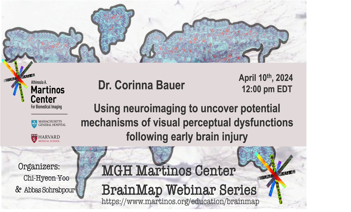 Join us Wednesday April 10th, 2024 at 12 pm EDT for an exciting BrainMap Webinar 🧠📷👁️🤕 @MGHMartinos by Corinna Bauer, PhD - MGH, HMS (@Corinna_M_Bauer) Webinar link: martinos.org/event/brainmap… Contact organizers for info: @abbas_neuro @cx290_martinos