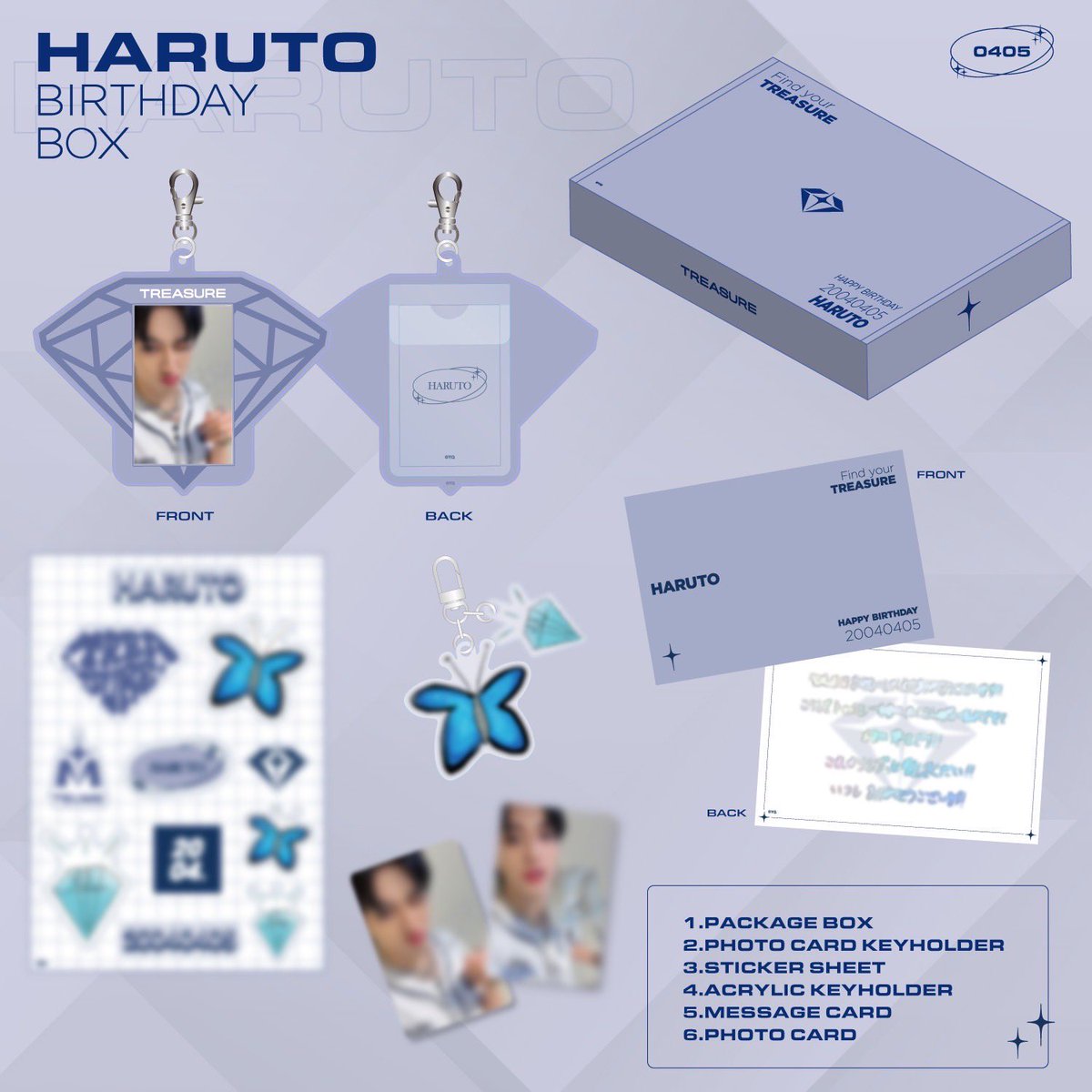 [💎] #TREASURE_GOODS

✧  ┈┈┈┈┈┈┈┈┈┈┈┈
  HARUTO BIRTHDAY BOX
 ┈┈┈┈┈┈┈┈┈┈┈┈ 🦋

4月5日のHARUTOの誕生日を記念して
『HARUTO BIRTHDAY BOX』販売決定❕

👤 購入対象者
MEMBERSHIP (JP)会員様

🗓 受注期間 ※完全受注販売
4月8日(月)18:00 ～ 4月14日(日)23:59

🔗