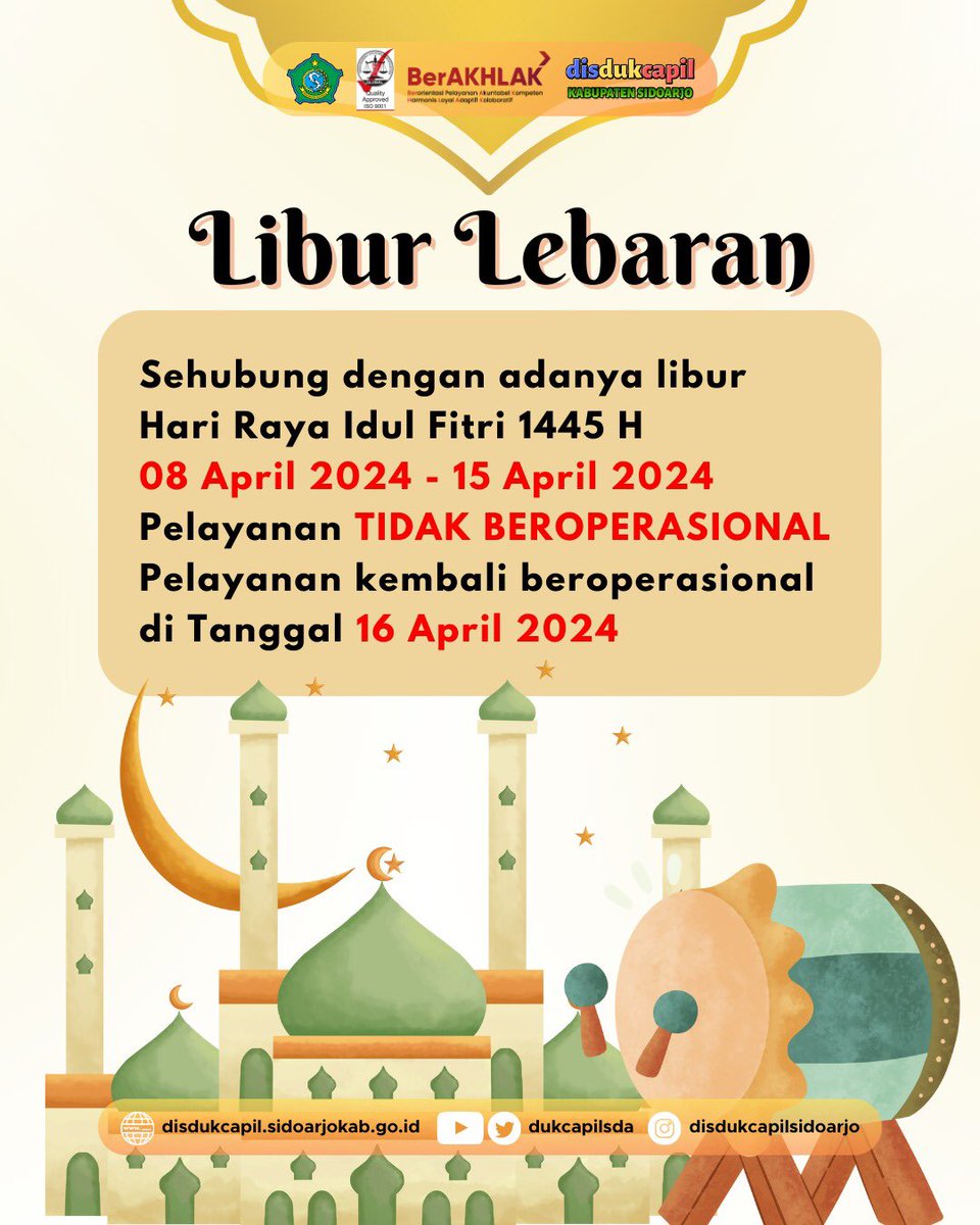 Info libur lebaran sobat dukcapil
