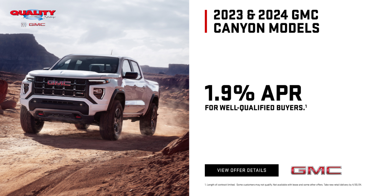 🚚💨 Unleash Your Adventure with the 2023 & 2024 GMC Canyon Models! 🌟

✅ 1.9% APR
✅ Low-interest financing
✅ Big savings!

#GMCCanyon #SpecialOffer #QualityByDiLorenzo

Click here👇
qualitybydilorenzo.com