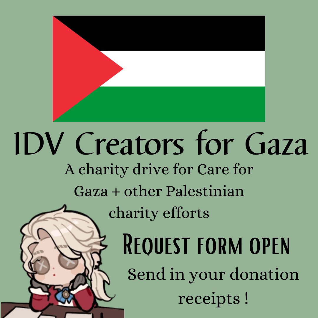 -- IDV Creators for Gaza -- Dnation request form is OPEN! Creators will be assigned your request prompts starting at the end of the month. ➡️Send your dnation receipts to verified charities here: forms.gle/s8PtFJtUrFgvDa… -Please read the thread below for more information-