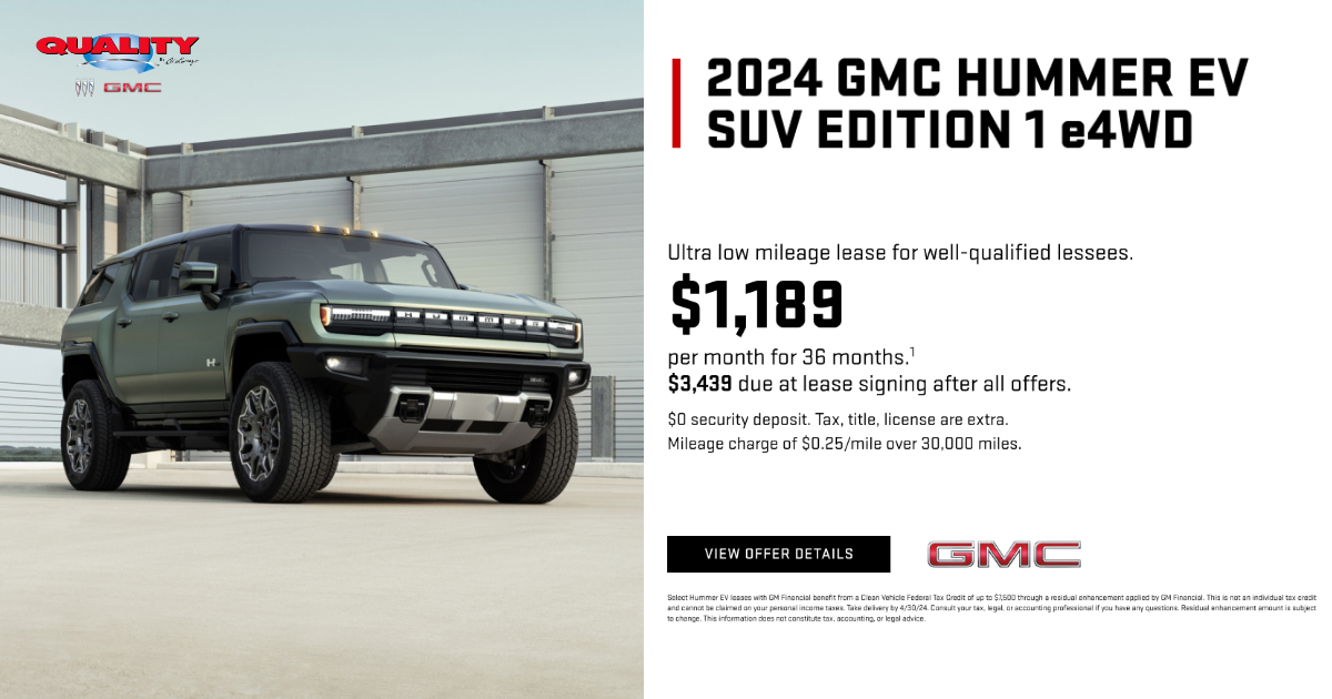 🔥 Introducing the 2024 GMC HUMMER EV SUV Edition1 e4WD! 🔥

Experience the future of electric vehicles with an incredible lease offer:
Let's make your electric dreams a reality! ⚡🚙 #GMC #HUMMER #EV #SpecialOffer #QualityByDiLorenzo

Click here👇
qualitybydilorenzo.com