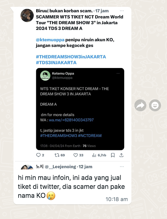 KetemuOppa's tweet photo. ⚠️PLEASE RETWEET, BLOCK, REPORT, &amp; TAG MUTUAL KAMU YANG ADA RENCANA BELI TIKET #TDS3INJAKARTA ⚠️

Mendingan block dari skrg, karena kalau udah panic buying berasa dihipnotis tau-tau transfer dan baru sadar setelahnya😭

Link : https://t.co/wDXbqQKRvu
Username : @ktemuoppa https://t.co/1gqQYI4LRy