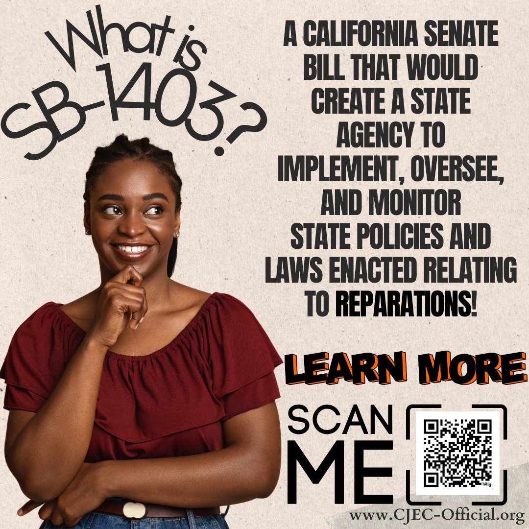 BIG NEWS! #SB1403, a new bill that would create a state agency to help residents apply & show eligibility for Reparations has been introduced in the CA state Senate by @SenBradfordCA !! Similar to the Reparations Agency proposed in #SB490, this new state agency would be