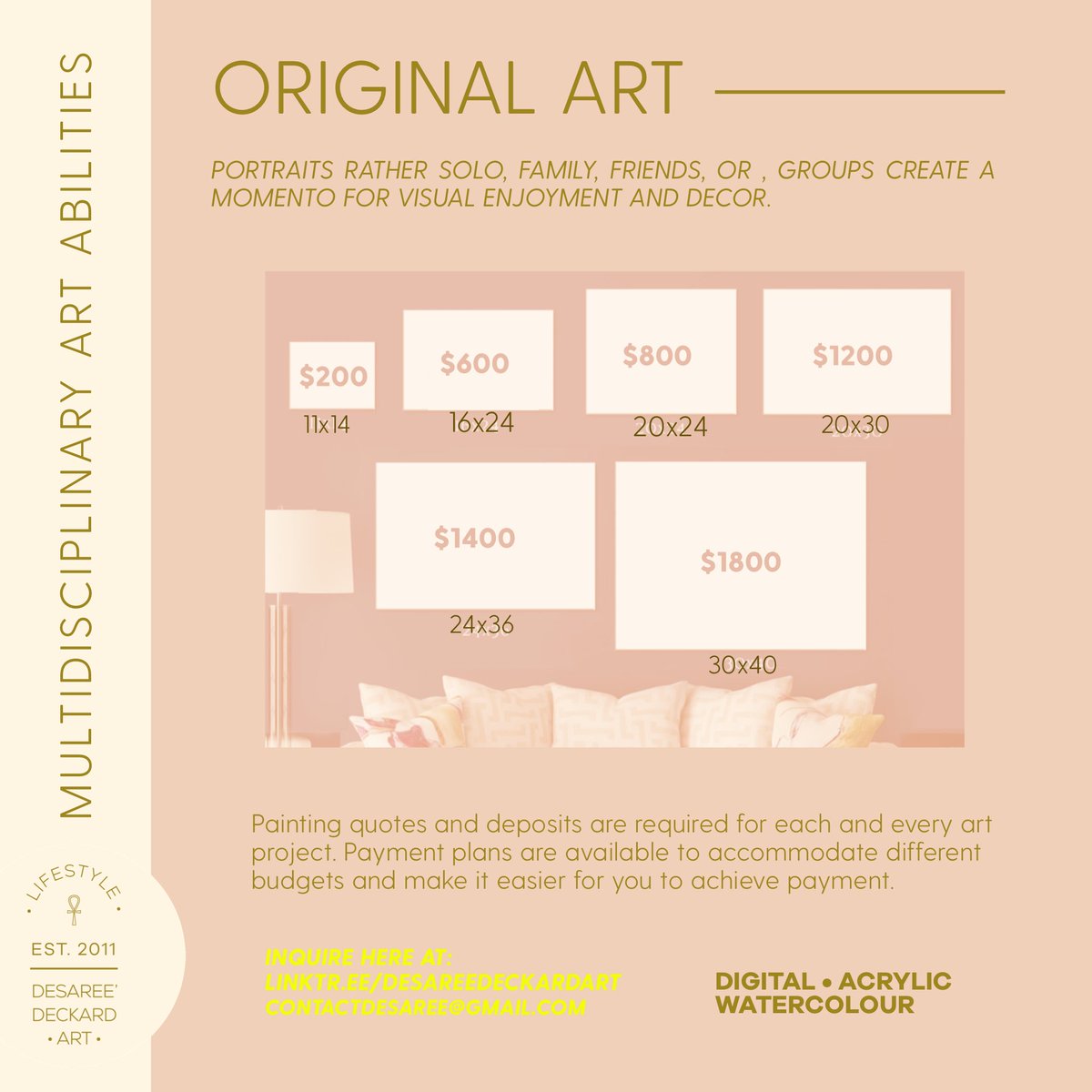 desareedart's tweet photo. My name is Desaree’ Deckard, visual/graphic artist + digital art curator ~ 𓉑✨

I’ve produced:
✧ Painting Commissions
✧ Digital Illustrations
✧ Painting Parties
✧ Murals

While accommodating business owners with:
✧ Social Media  
✧ Digital Marketing 
✧ Graphic Design https://t.co/Lw7TFOpDAb