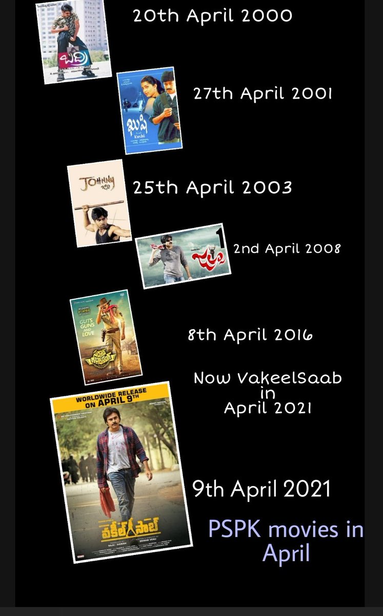 mypics07803440's tweet photo. @PawanKalyan s Movies released in April
#16YearsOfJalsa
#8YearsForSardaarGabbarSingh
#21YearsForJohnny
#24YearsForBadri
#23YearsForKushi
#3YearsForVakeelsaab
@JvSunilkumar https://t.co/hvyZbcLLVO