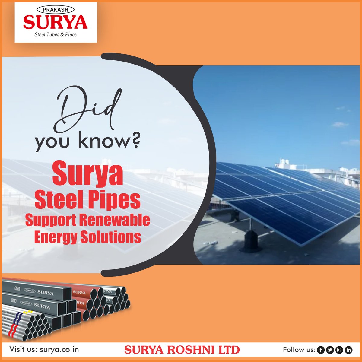 SuryaPipes's tweet photo. Powering a sustainable future with every Surya Steel Pipe, because we believe in a cleaner, greener world.

#prakashsurya #prakashsuryapipes #prakashsuryasteelpipes #steelpipes #erwpipes #hollowsections #knowaboutprakashsuryapipes #zinccoating #gipipes https://t.co/fUsKK3gPeU