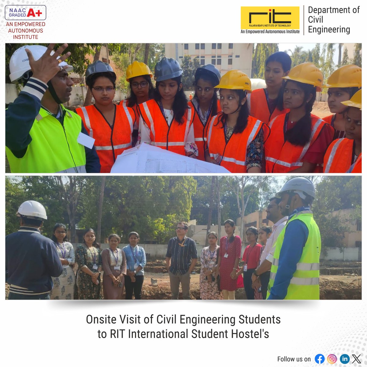ritindia1983's tweet image. RIT Civil Department embarked on an insightful journey, as students and faculty members explored the construction site of the RIT International Student Hostel&apos;s pre-engineered building. 

#RTICivilEngineering #FieldExperience #ConstructionInsights