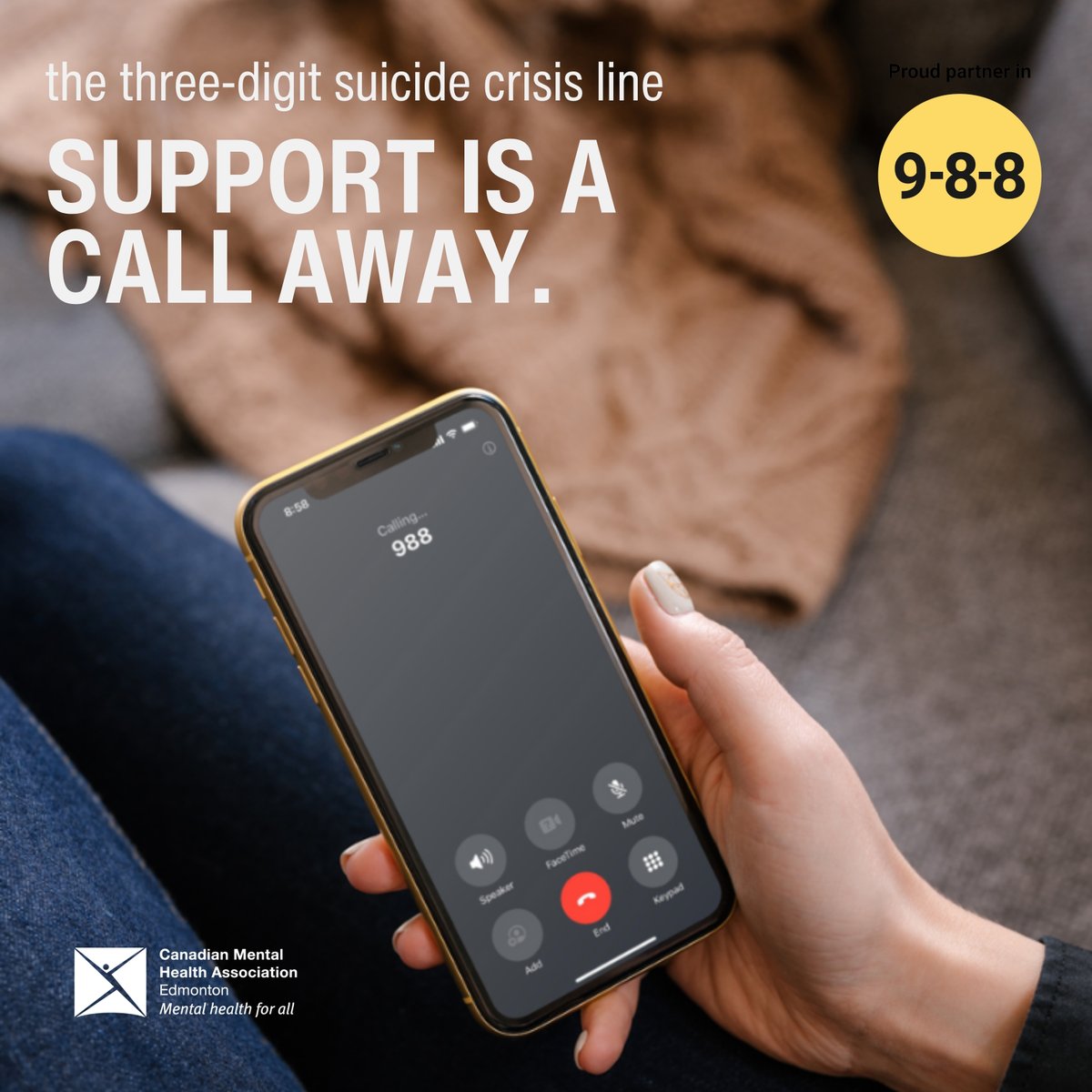 When you call 9-8-8, you'll speak to a compassionate person who is there to listen, provide guidance, and support. #cmhaedmonton #suicidecrisisline #spreadtheword #freementalhealthresources