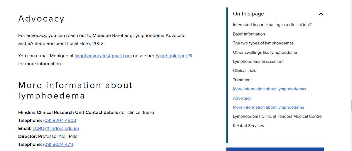 Thank you @Flinders #Lymphoedema Clinical Research Unit for recognising the value of consumer engagement and my Patient Advocacy by including me on your @SAHealth webpage. With the support of many at @FlindersHMRI I have been creating this volunteer role for over 10 years. 💙