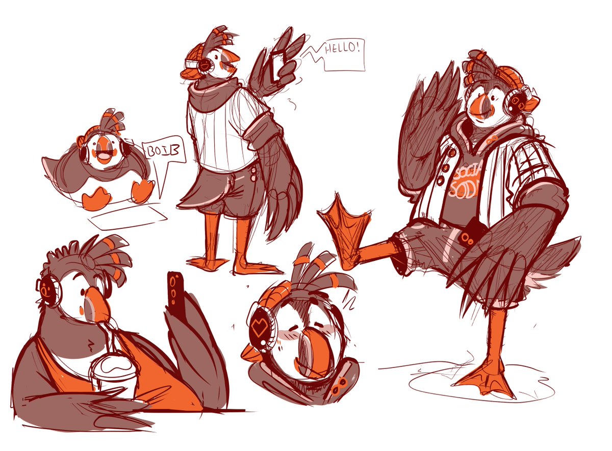 I've been thinking about puffins lately so I thought maybe I could design one as an oc or as an adoptable. An idea I had was that he's social but nonverbal, so he expresses himself through his headphones and his phone! Would folks be interested in him being adoptable?