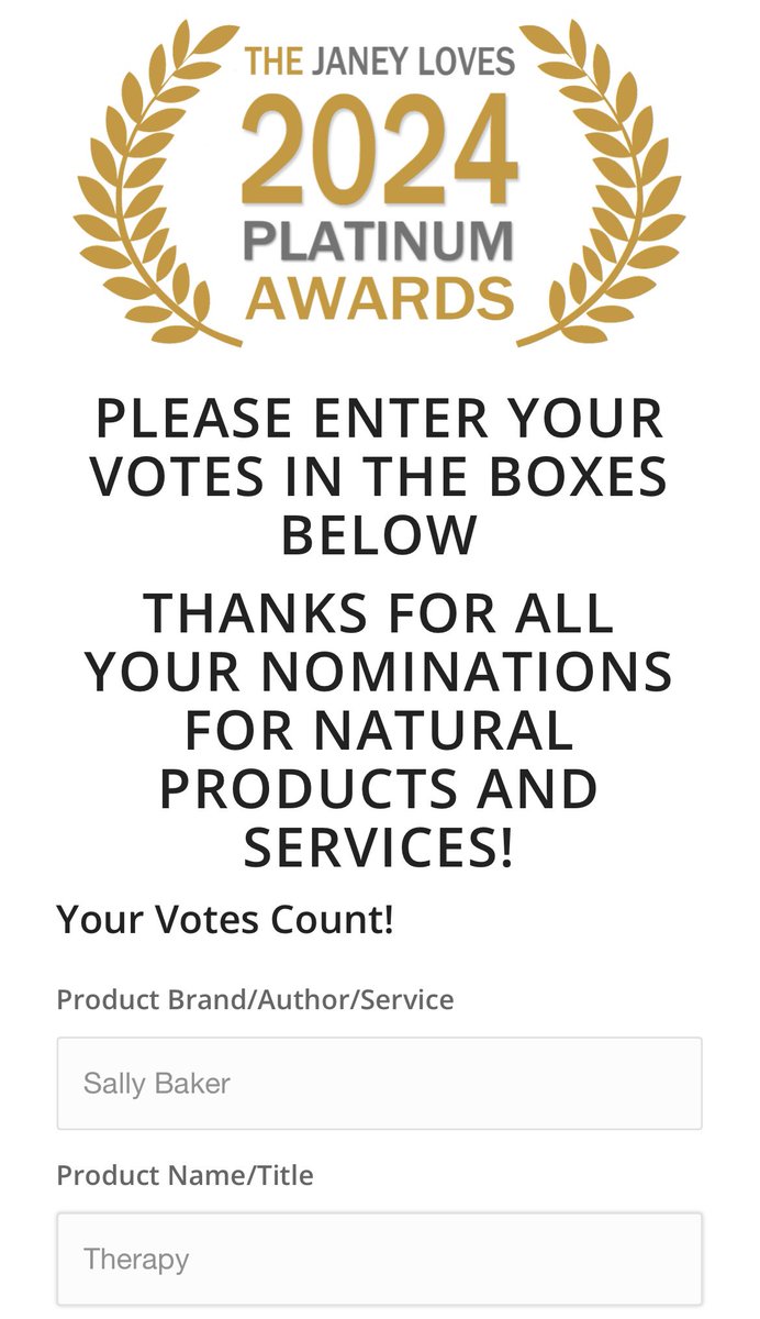 I’ve entered the therapy practitioner section of 2024 Platinum Awards. I’d appreciate it if you’d vote for me. here’s the link: bit.ly/2VHOHms