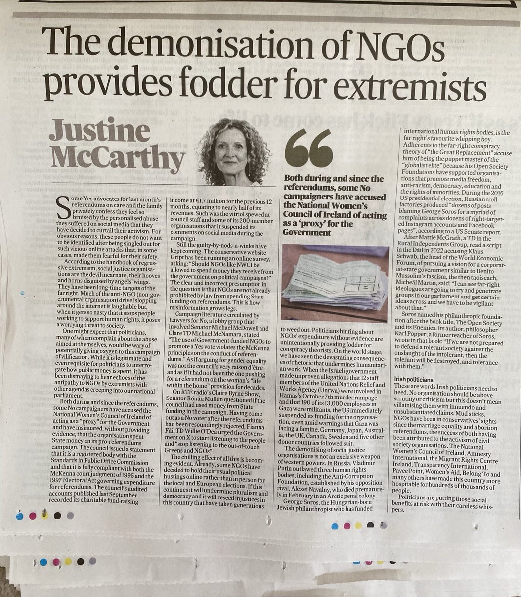 Justine McCarthy’s IT article highlights the dangers inherent in hints and innuendo about NGOs’ expenditure without evidence ⁦@NWCI⁩ ⁦@DublinRCC⁩ ⁦⁦@Womens_Aid⁩ ⁦@Saoirsewr17⁩ ⁦@FitzgeraldFrncs⁩ ⁦@HMcEntee⁩ ⁦@SimonHarrisTD⁩ ⁦