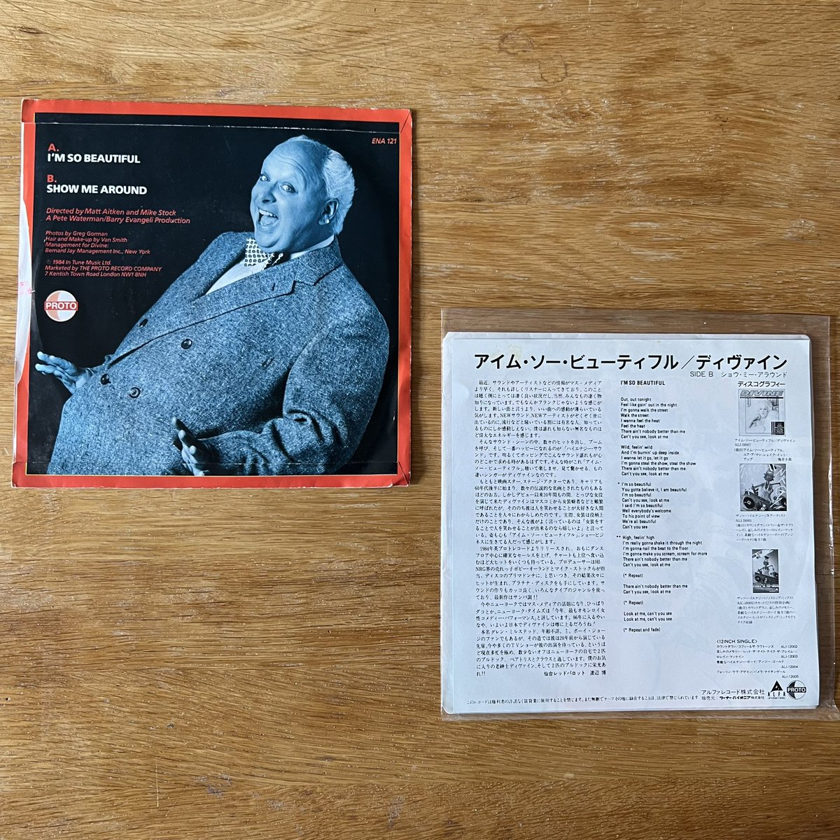 RetroPopBoy's tweet image. #StockAitkenWaterman single number 7 was “I’m So Beautiful”, their second production for Divine. It was released in October 84, peaking at 52 on the UK charts. Pictured are the UK 7” and the Japanese 7”, which has an amazing sleeve. #SAWCollection #PWLCollection
#PWL40 #PWL