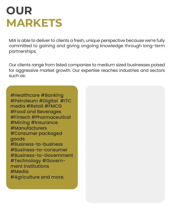 MIAHoldingSA's tweet image. MIA is best suited for projects requiring access to hard-to-reach decision-makers, an understanding of technical #productapplication or #complexbusiness models, and analysis for the overall #marketopportunities and #competitivelandscape.