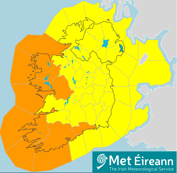 ⚠️UPDATE: #StormKathleen ⚠️ Weather alerts for Saturday: 🟡YELLOW wind warning 5am to 7am 🟠ORANGE wind warning 7am to 2pm 🟡YELLOW wind warning 2pm to 8pm A very windy day with dangerous conditions and likelihood of fallen trees and power outages Further updates to follow