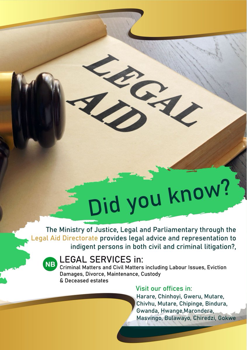 #Knowyouministry Did you know that the Ministry of Justice, Legal and Parliamentary Affairs offers legal aid services to indigents in both criminal and civil cases?