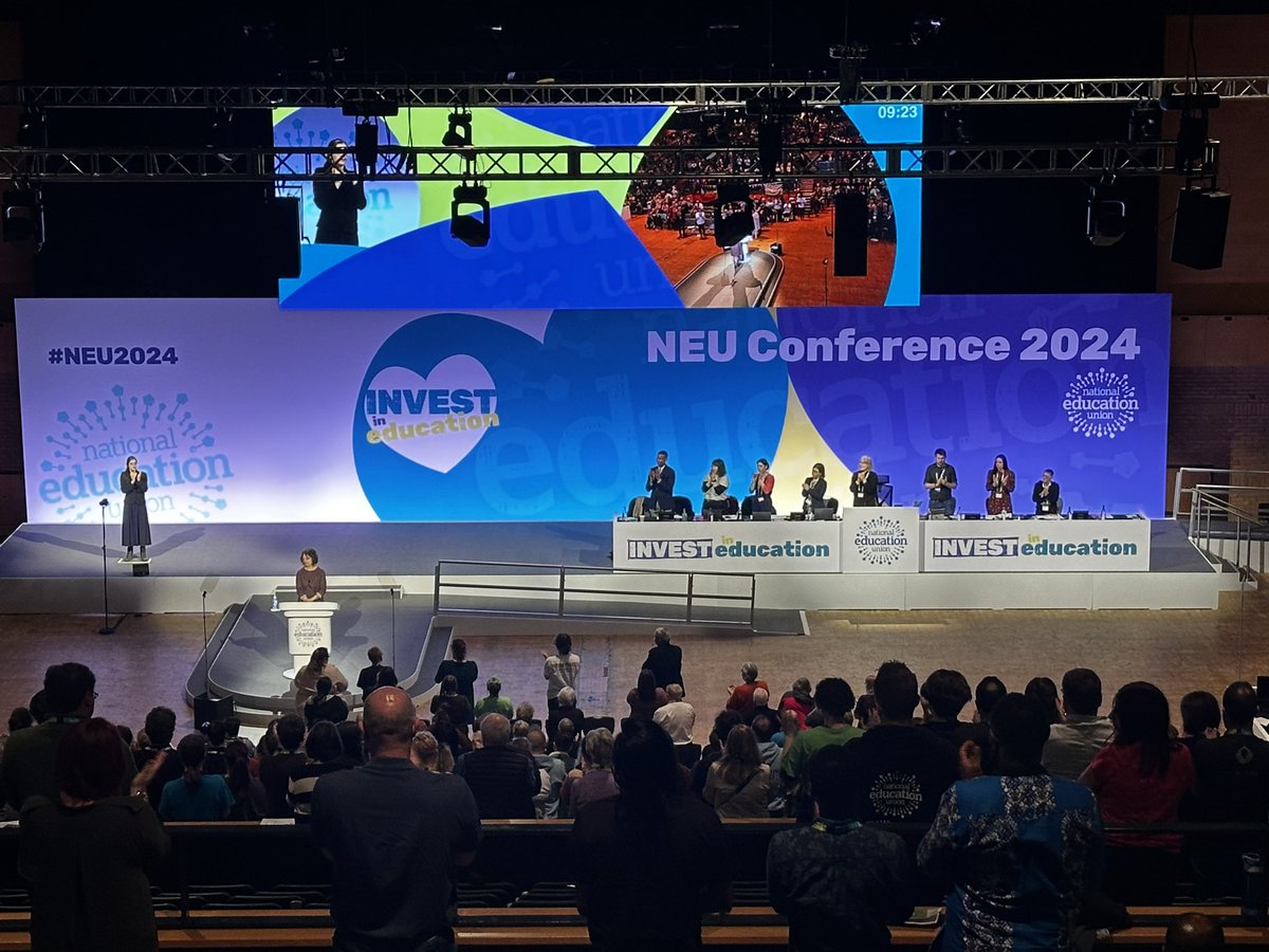 Standing ovation for Professor Waters. Sister of the tragically lost Ruth Perry. She spoke passionately about the systematic change that @Ofstednews needs now! @NEUnion @EasternNeu #NEU2024