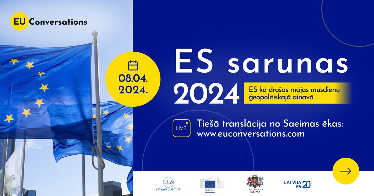 📌Pirmdien, 8.aprīlī, Saeimā norisināsies konference “ES sarunas 2024: ES kā drošas mājas mūsdienu ģeopolitiskajā ainavā”  saeima.lv/lv/aktualitate…

#TEUC24 #LVES20 #LatvijaES20