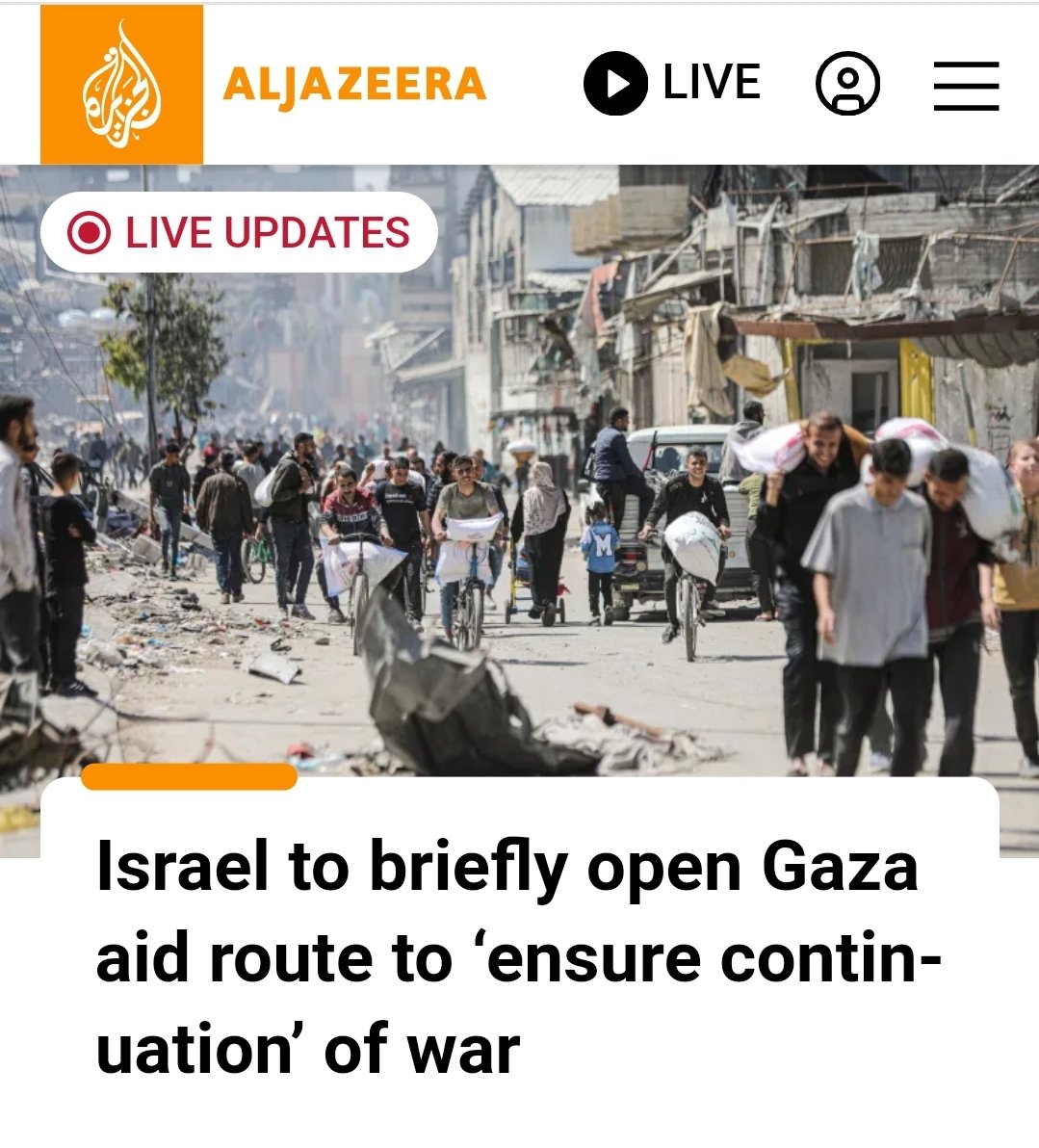 What a dystopian headline. Aid being used as a tool of genocide continues. What Gazans need is for Israel to be stripped of the ability to kill them #CeasefireNOW