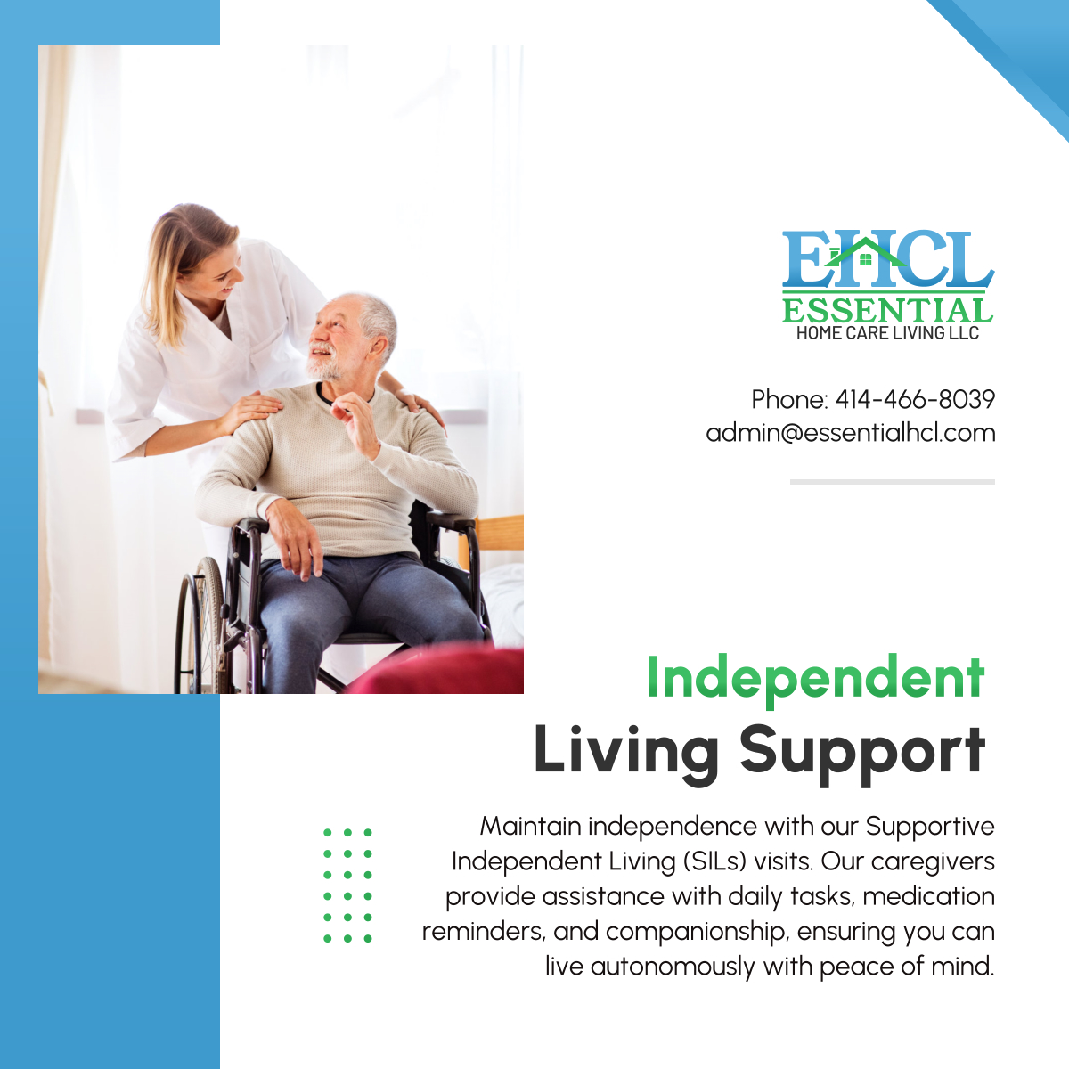 Maintain independence with our SIL visits. Our caregivers offer assistance and companionship, allowing you to live autonomously with peace of mind. Explore our services today! 

#IndependentLiving #BrownDeerWI #HomeCare
