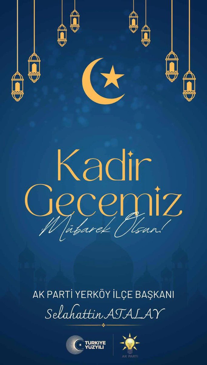 Hayırlı cumalar , Hayırlı kandiller dilerim.

Selahattin ATALAY
AK Parti Yerköy İlçe Başkanı