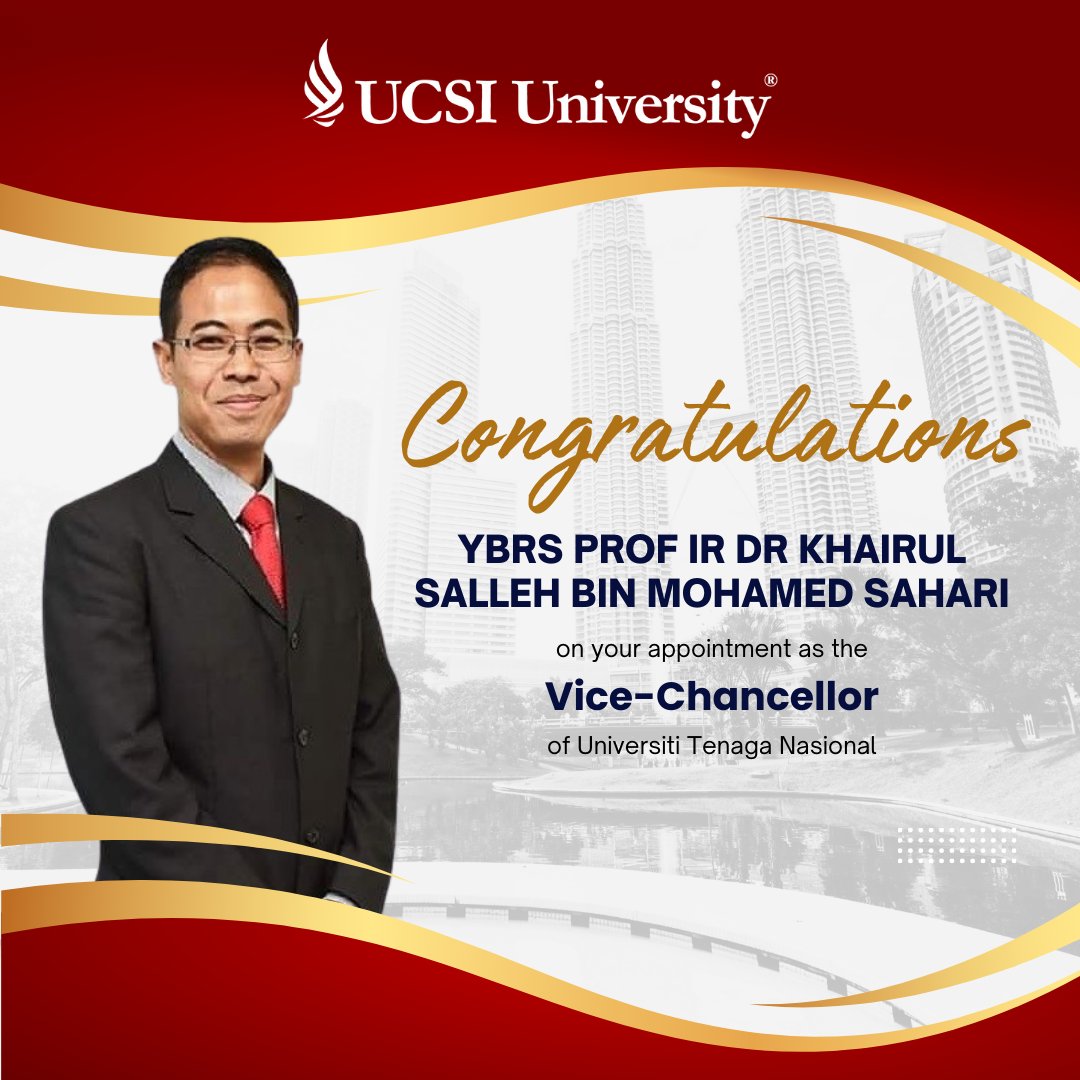 Congratulations to Prof Ir Dr Khairul Salleh on your appointment as the Vice-Chancellor of Universiti Tenaga Nasional (UNITEN)! May your perseverance and success inspire all of us to achieve greater success.