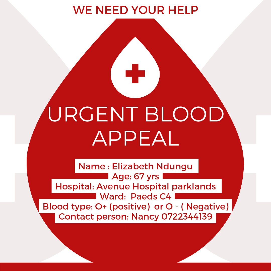 My Tata needs your help. This is our urgent &amp; humble request. You can choose to donate, share this request far and wide. If you work at Avenue Hospital and you can help, kindly reach out to me 🙏🏽 we need Tata Home ❤️ cc <a href="/wehaveblood/">Wanadamu</a> <a href="/bloodlineKE/">Blood Line Kenya</a> <a href="/BloodDonationKE/">Kenya Blood Donation Society</a> <a href="/kenyan_by_blood/">Kenyan By Blood Foundation</a>