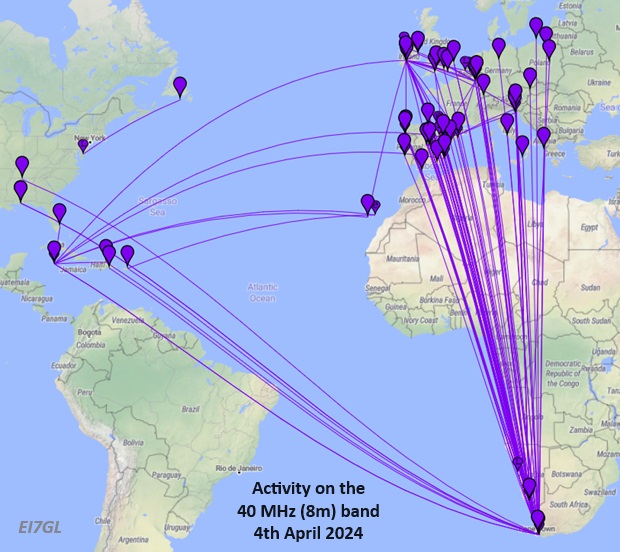 Plenty of activity on the 40 MHz (8m) band on the 4th of April 2024 after Spain gains access... ei7gl.blogspot.com/2024/04/activi…