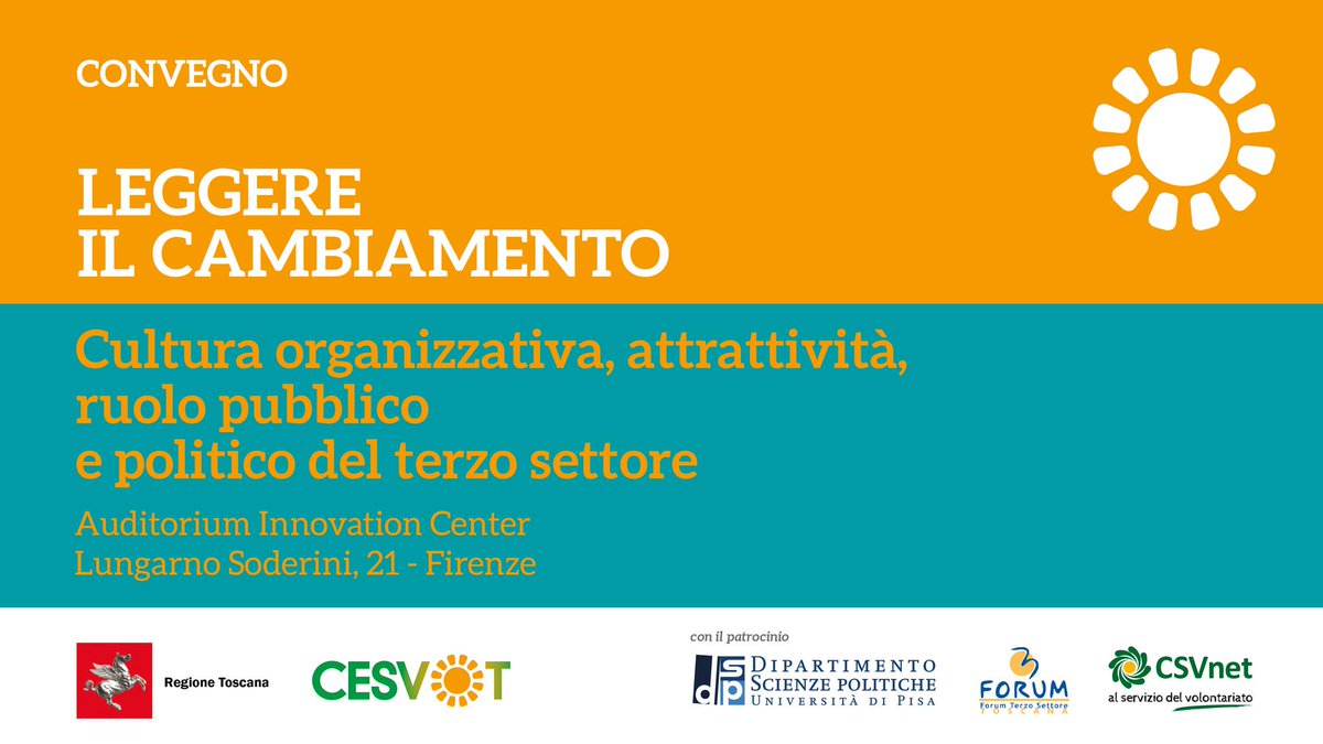 Sono ancora aperte le iscrizioni all'evento in programma il #18aprile a #Firenze per esplorare i cambiamenti nel #terzosettore degli ultimi 20 anni.
L'iniziativa è promossa da <a href="/Cesvot/">Cesvot</a> e Regione Toscana Tra gli ospiti la presidente di CSVnet <a href="/ChiaraTommasini/">ChiaraTommasini</a> 
#leggereilcambiamento