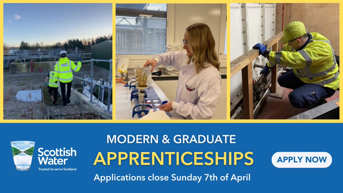 ⌛Time is running out! There are less than 3 days remaining to apply to join us this year on an #Apprenticeship. Apply before midnight this Sunday: scottishwater.wd3.myworkdayjobs.com/en-US/External… #StartYourCareerWithASplash