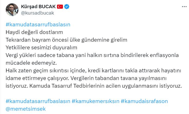 Destek verelim... @kursadbucak ile beraber gündem yaratalım... @memetsimsek #kamudatasarrufbaslasın #kamukemersıksın #kamudaisrafason