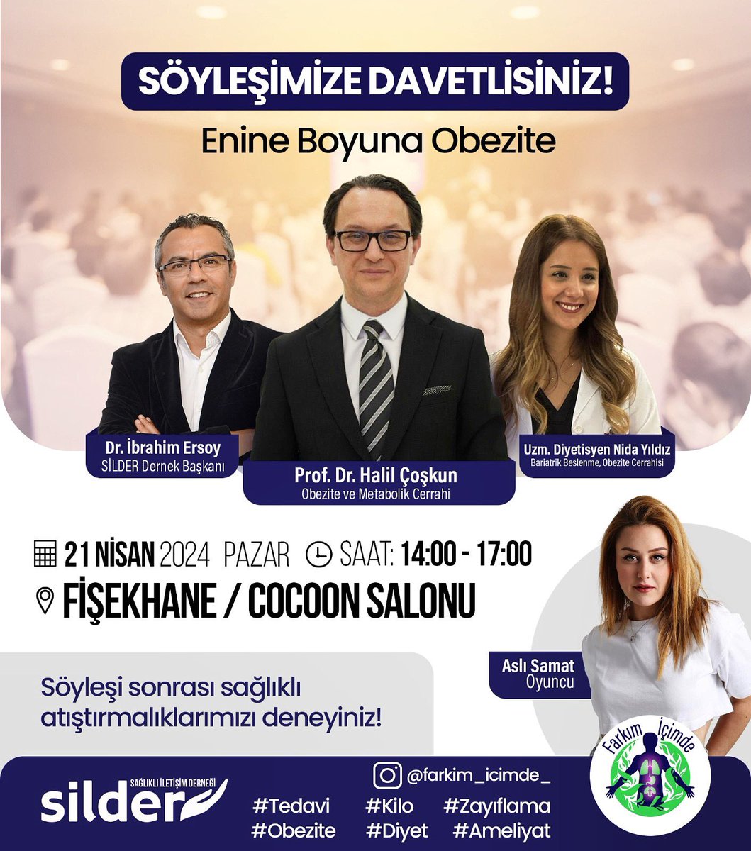 ENİNE BOYUNA #OBEZİTE🫶

21 Nisan Pazar günü Fişekhane Cocoon Salonunda SİLDER (Sağlıklı İletişim Derneği) katkılarıyla “Enine Boyuna Obezite” konulu söyleşimiz gerçekleşecektir ve ücretsizdir.