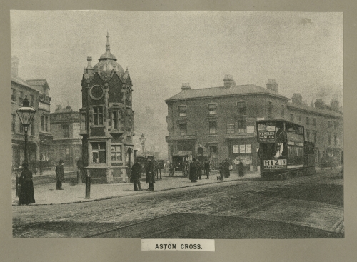 The original, Jacobean style clock tower at Aston Cross, date unknown. This unreliable and and unstable clock was replaced with the current cast iron one in 1891. tinyurl.com/52kmu5jc #Birmingham #aston #Brum #LocalHistory