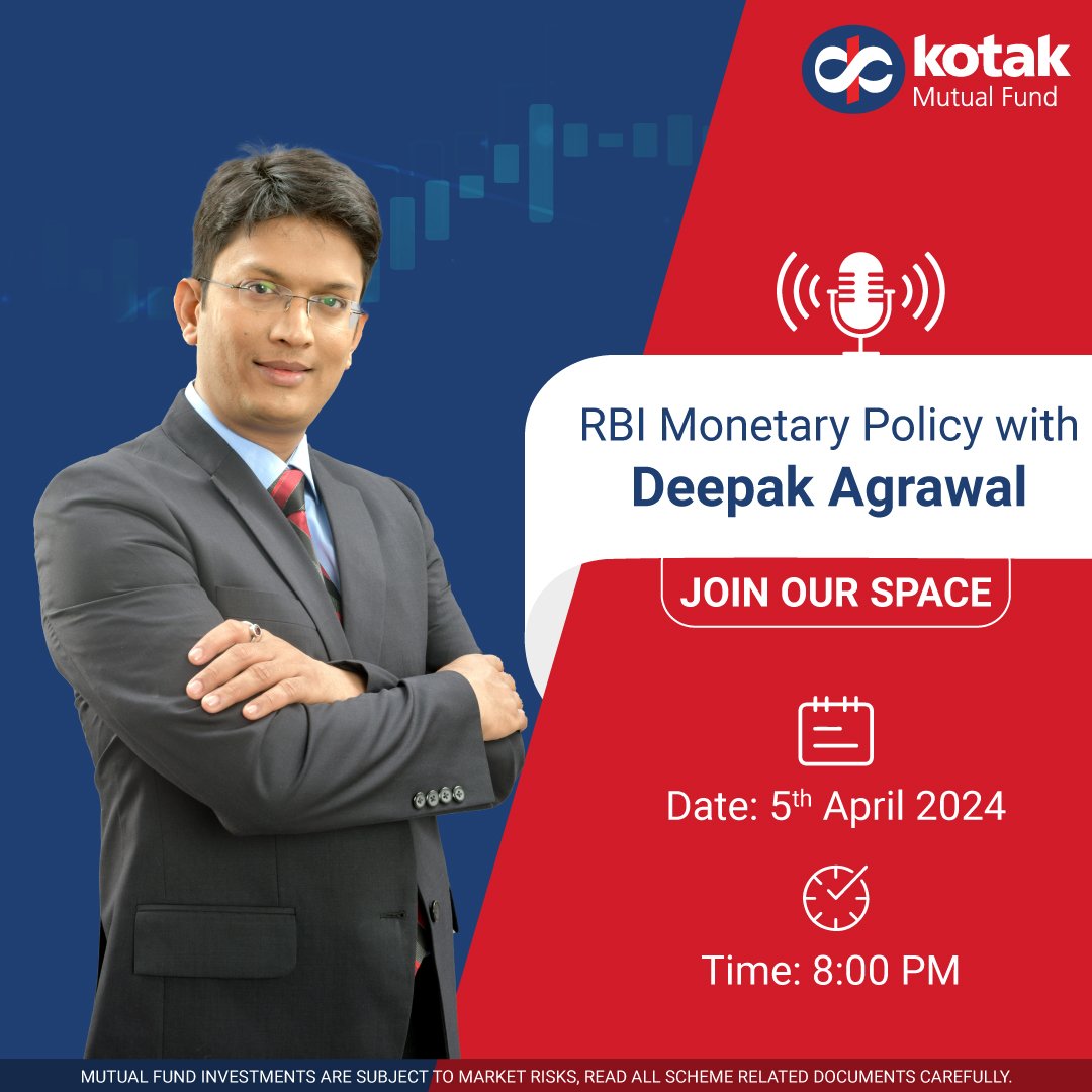 Kotak Mutual Fund (@kotakmf) on Twitter photo Set a reminder for our upcoming Space today with <a href="/Deepak021179/">Deepak Agrawal</a>
Click here - x.com/i/spaces/1OyJA…
#rbipolicy #policy #space #live Set a reminder for our upcoming Space today with <a href="/Deepak021179/">Deepak Agrawal</a>
Click here - x.com/i/spaces/1OyJA…
#rbipolicy #policy #space #live
