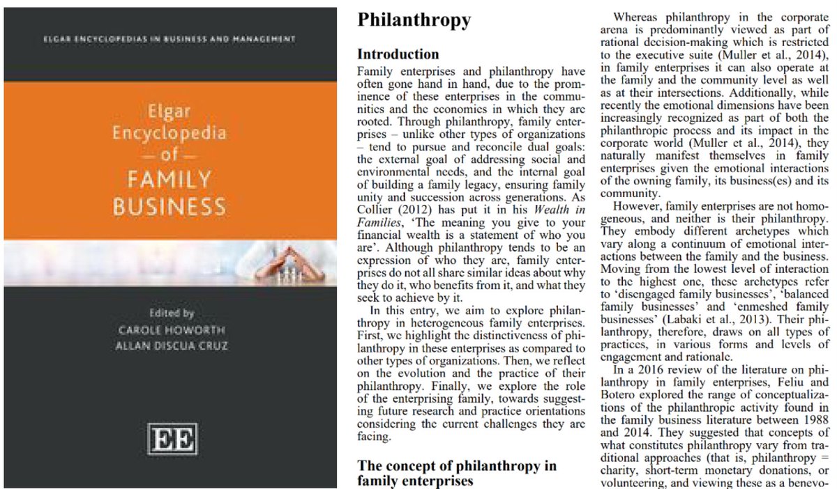 Family business #Philanthropy in motion: where do we stand and how to take it from there? 
📑Learn about #familybusiness practice and approach of strategic and purposeful philanthropy!
👉Read the entry I co-authored with <a href="/NeusFCosta/">Neus Feliu</a>! 
<a href="/ElgarPublishing/">Elgar Publishing</a> 
<a href="/EDHEC_fbc/">EDHEC FamBiz Centre</a> <a href="/EDHEC_BSchool/">EDHEC_BSchool</a>