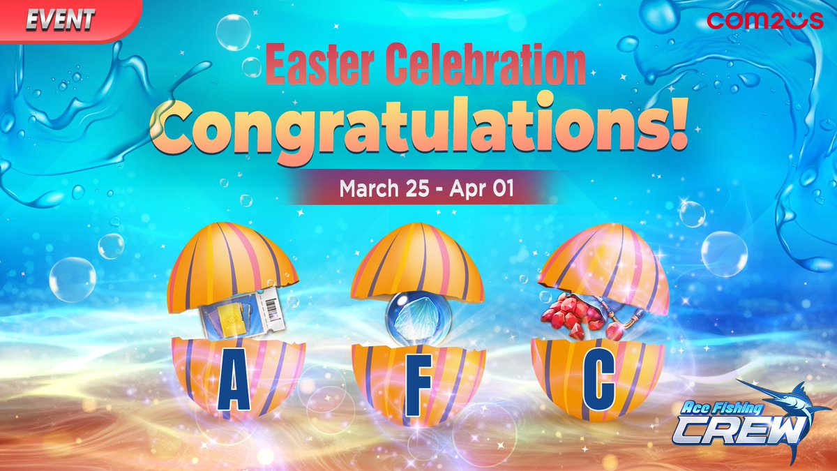 🏆🐰Choose Your Egg🥚Rewards announcement

🎉 Congratulations to all the winners!!

Rewards:
🎁A: 3 Crew Member Draw
🎁F: 10,000 Shard
🎁C: 500 Diamond

Reward Distribution: 03/14

Check your inbox to claim your rewards!!

#AcefishingCrew #Com2us #event #winners