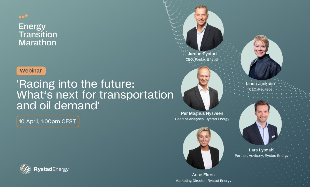 We are thrilled to host Linda Jackson, CEO of Peugeot, who will discuss the future of passenger vehicles with our CEO, Jarand Rystad. What technological developments are coming, and what does it mean for oil demand? Please join our live digital event rystad.info/3vPWFfP