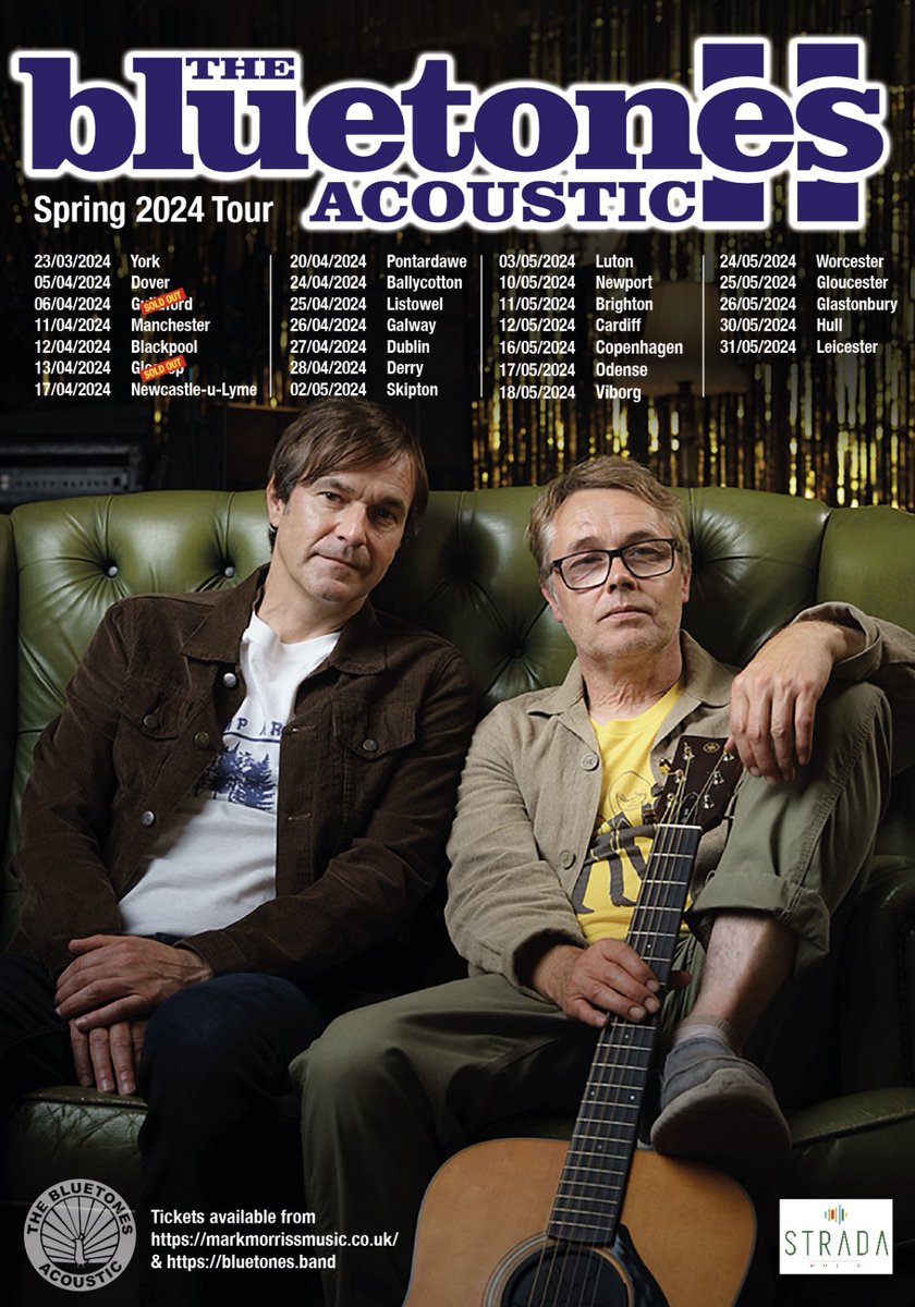 A few tickets left for tonight’s Bluetones Acoustic show @the_bookinghall in Dover. Tomorrow’s show @BOILEROOM Guildford is SOLD OUT, as is next Thursday’s show @DeafInstitute Manchester. bluetones.band/live/