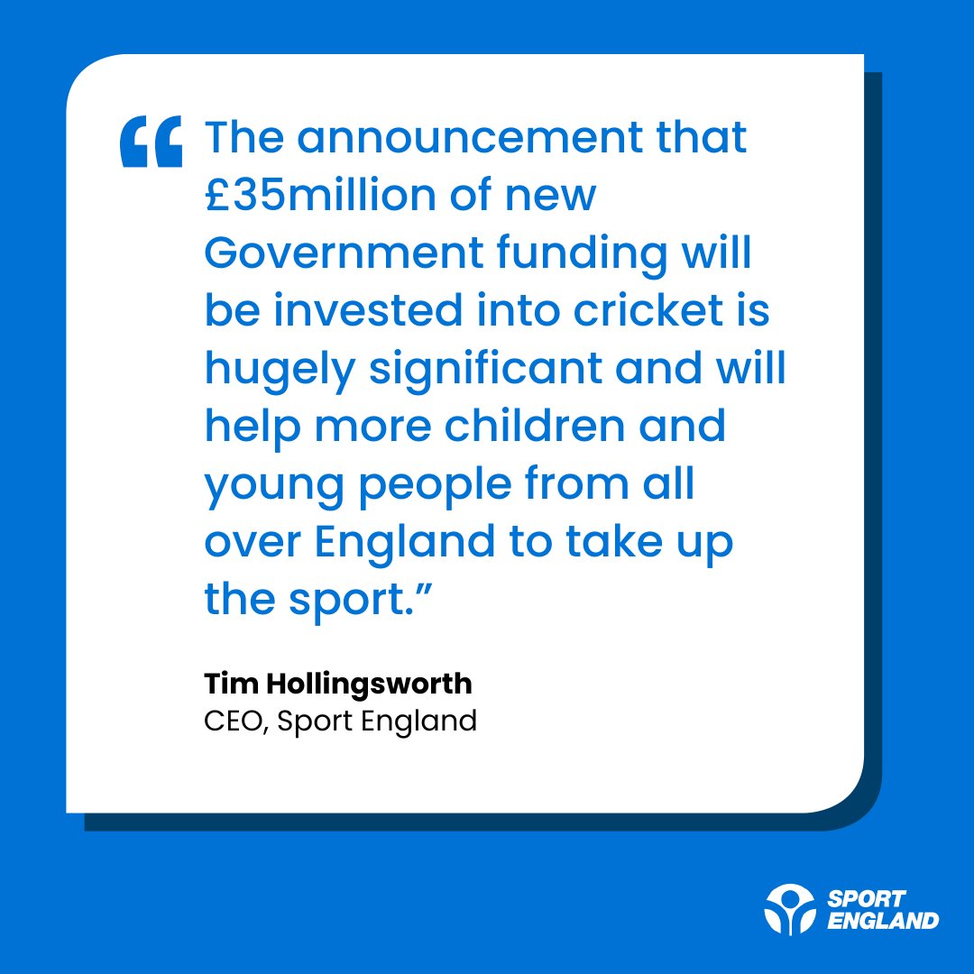 🏏 @DCMS are investing £35m into grassroots cricket facilities, with an aim of getting 900,000 young people playing cricket over the next five years. Our CEO @tphollingsworth reacts to the funding announcement 👇 Read in full: sportengland.org/news-and-inspi…