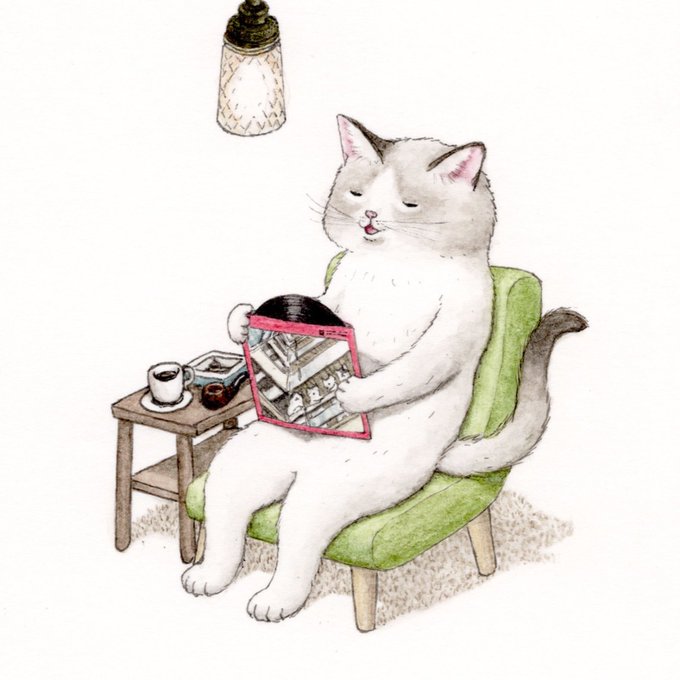 『おじいニャンと宝物』このレコードはねぇ昔ウチに…あぁそうそうまだ秘密だったわい#猫  #cat #イラスト 