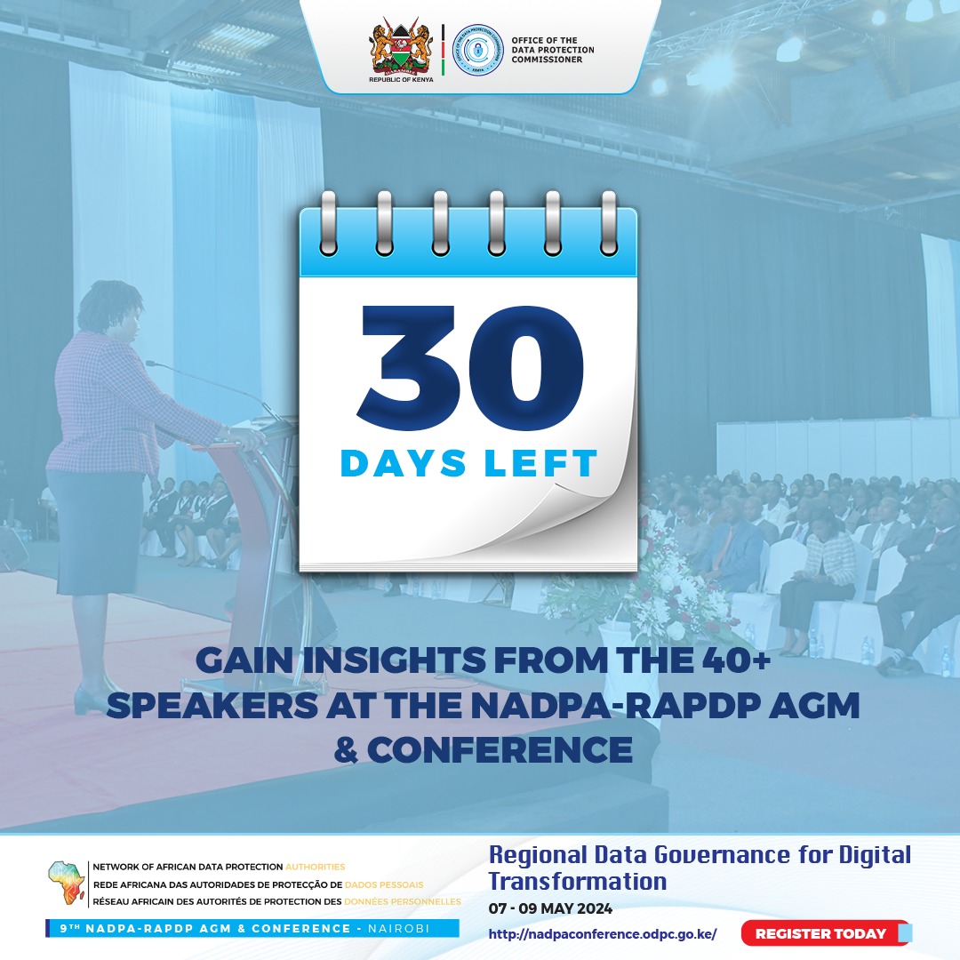 Don't miss the NADPA AGM and Conference with over 40 speakers discussing Regional Data Governance for Digital Transformation. Registration is now open. Visit the link: nadpaconference.odpc.go.ke #Nadpaconference #NadpaAGM #DataGovernance #DigitalTransformation @NADPA_RAPDP…