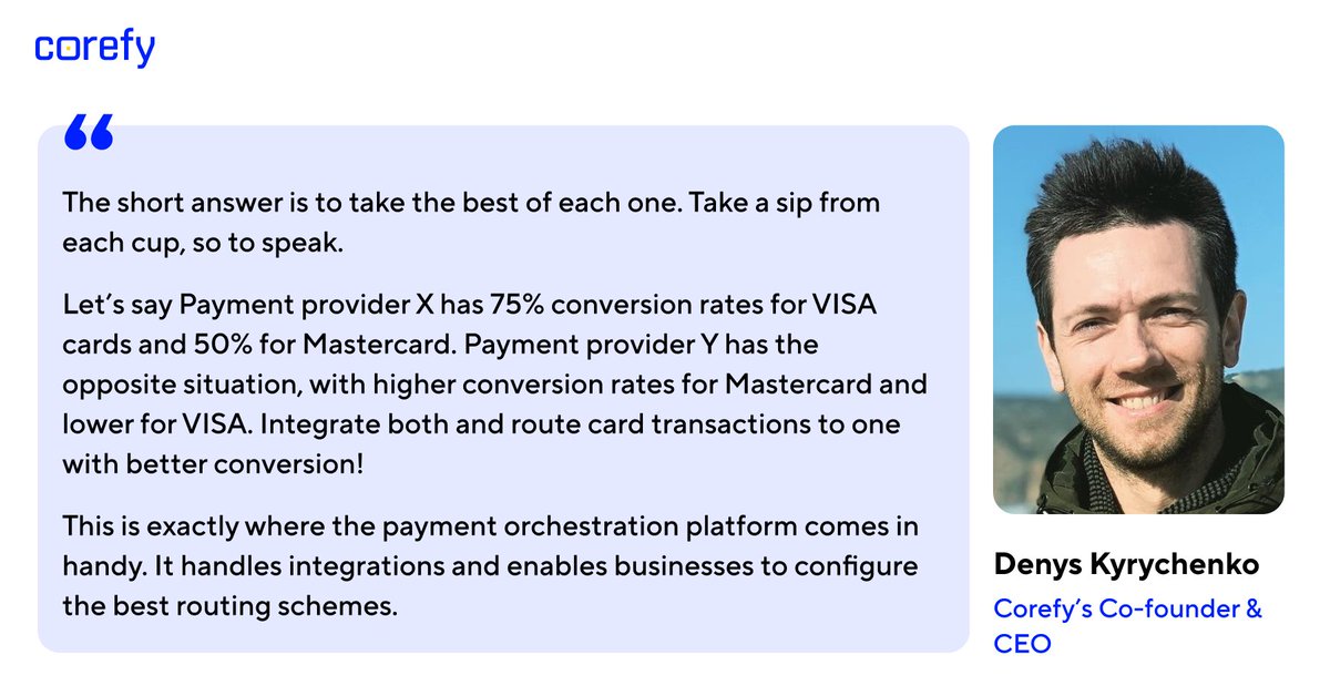 Why work with many payment providers?

We asked our CEO, Denys Kyrychenko, and here’s what he shared 👇

#paymentrouting #paymentprocessing #paymentprovider