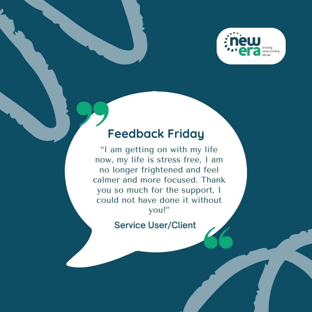 Feedback Friday! 💙 New Era are here to listen and support you. Lets get talking. If you are experiencing domestic abuse please get in touch. 📞Call us; 0300 303 3778. (Confidential victim helpline) 🖱️ new-era.uk #abuseawareness #DomesticAbuseSupport #timetotalk